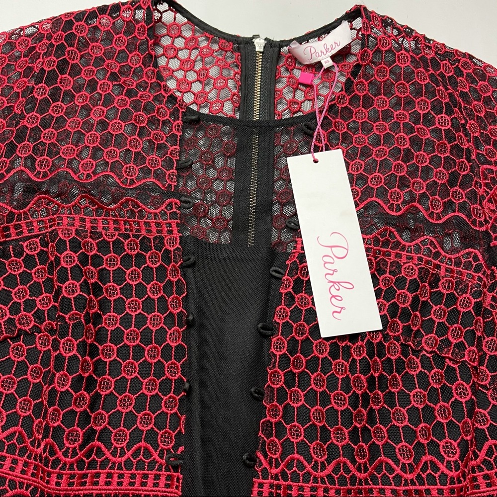 Parker Emilia Ruffled Lace Dress in Cranberry - Picture 4 of 6